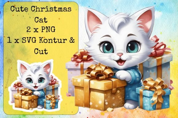 Cute Giftbox Christmas Cat 4: Graphics & Crafts for Branding