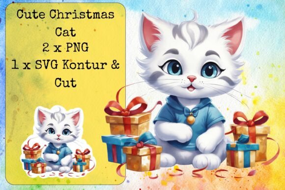 Cute Giftbox Christmas Cat 5 Graphics & Crafts