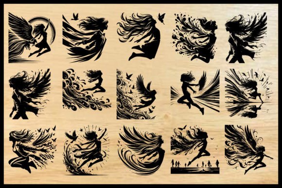 Flying Fairy Silhouette Vector Bundle: Graphics & Crafts