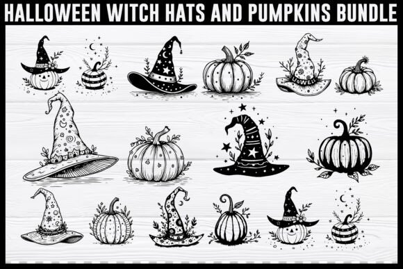Halloween Witch Hat and Pumpkin Silhouette Graphics