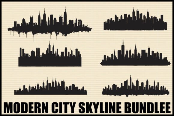 Modern City Skyline Silhouette Set for Graphics & Crafts