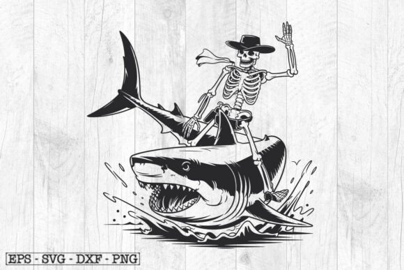 Skeleton Riding Shark SVG Cute Funny Graphics